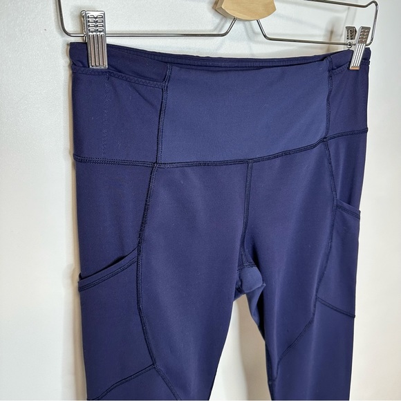 Lululemon Navy Blue Sheer Panel Reflective Ankle Leggings Sz 8 Yoga Fitness - Picture 3 of 13